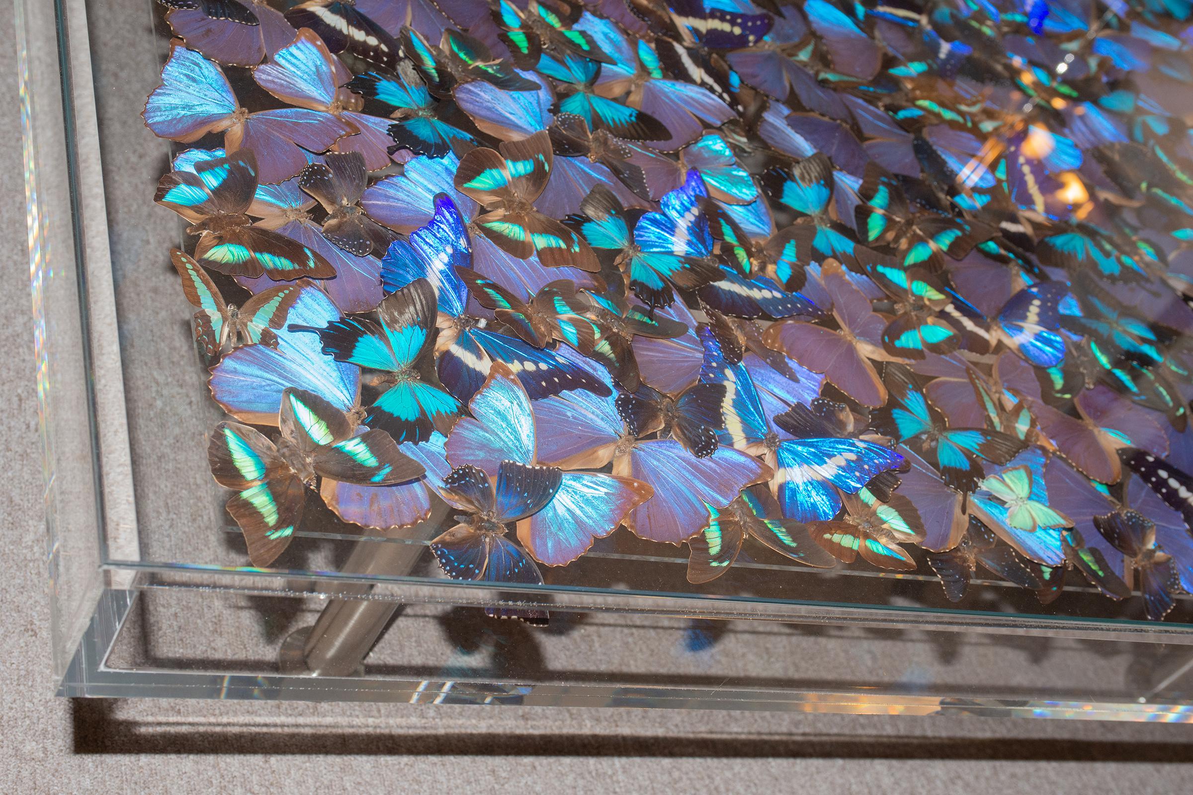 Hand-Crafted Butterflies Blue Coffee Table