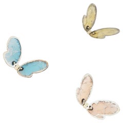 "Butterflies" Contemporary Wall Set of 3 Butterflies, Art Glass Silvered