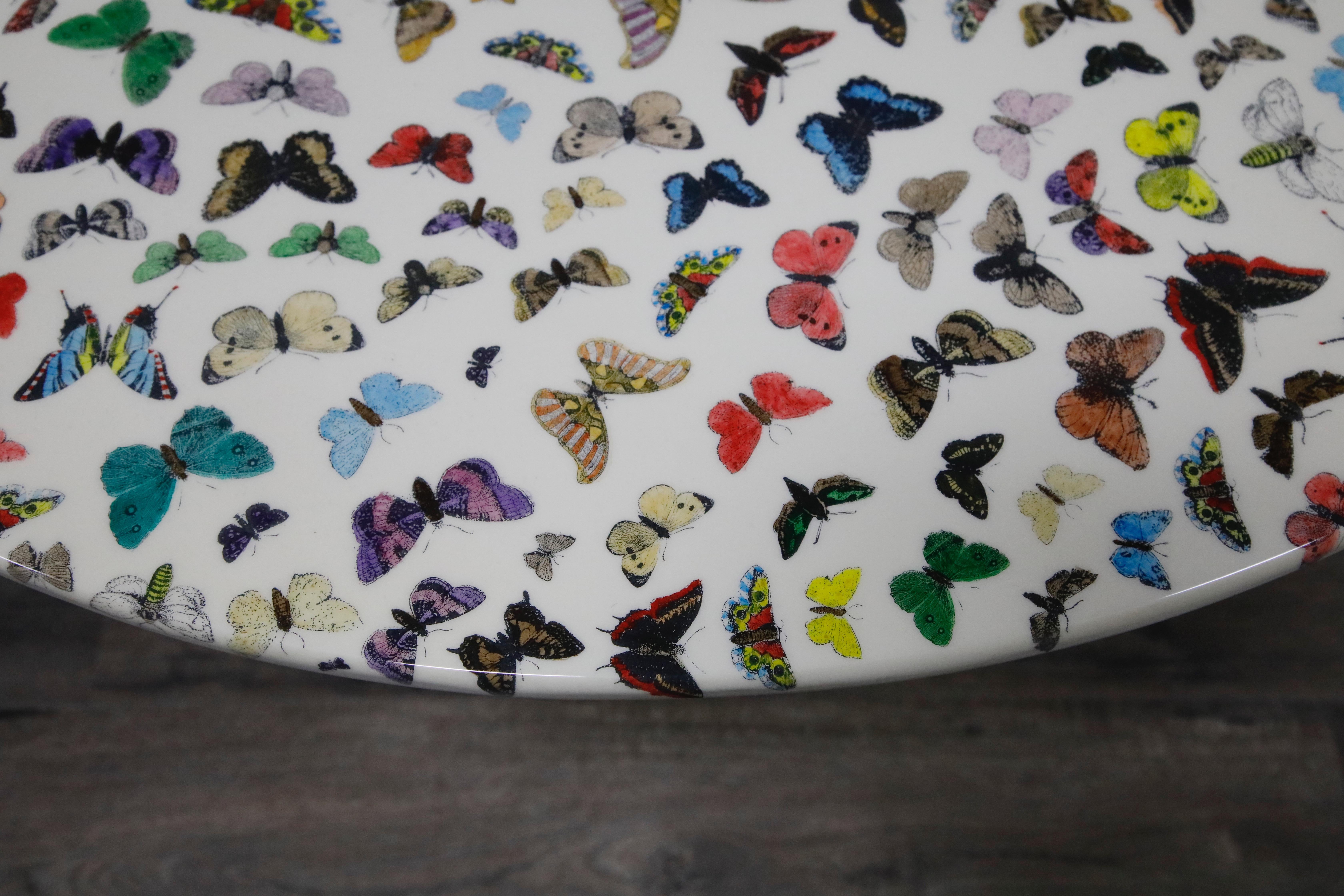 Lacquered 'Butterflies' Cafe Dining Table by Piero Fornasetti, circa 1960s Italy, Signed