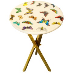 'Butterflies'' Lacquered Wood and Brass Side Table by Piero Farnasetti, Signed 