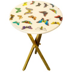 'Butterflies'' Lacquered Wood and Brass Side Table by Piero Farnasetti, Signed
