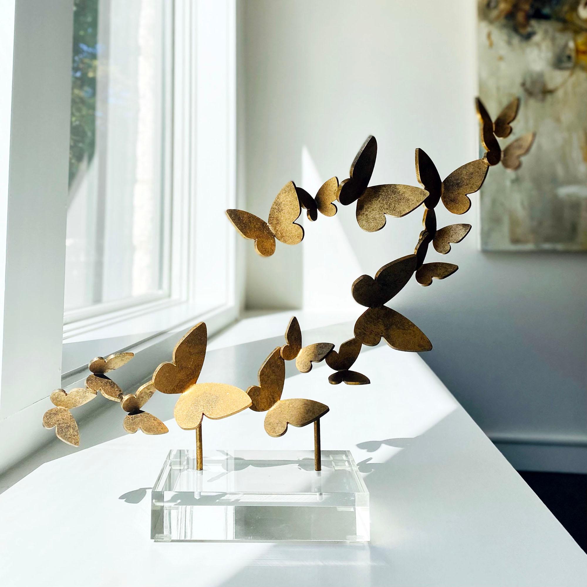 Welded Butterflies on Acrylic Tabletop Accessory in Brilliant Gold For Sale