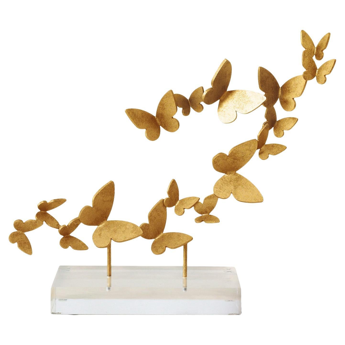 Butterflies on Acrylic Tabletop Accessory in Brilliant Gold For Sale