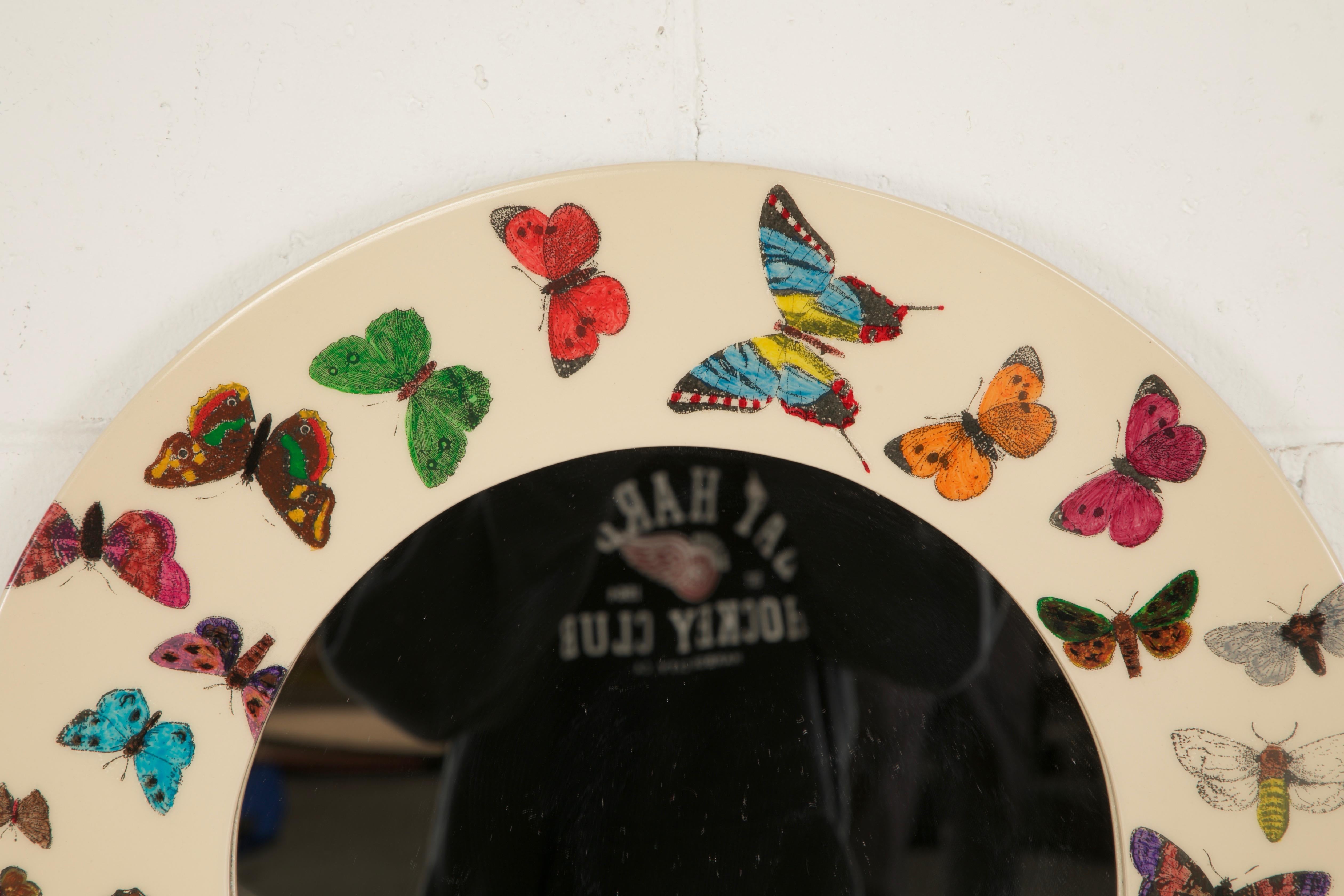 Italian 'Butterflies'' Round Mirror by Piero Fornasetti, Signed 