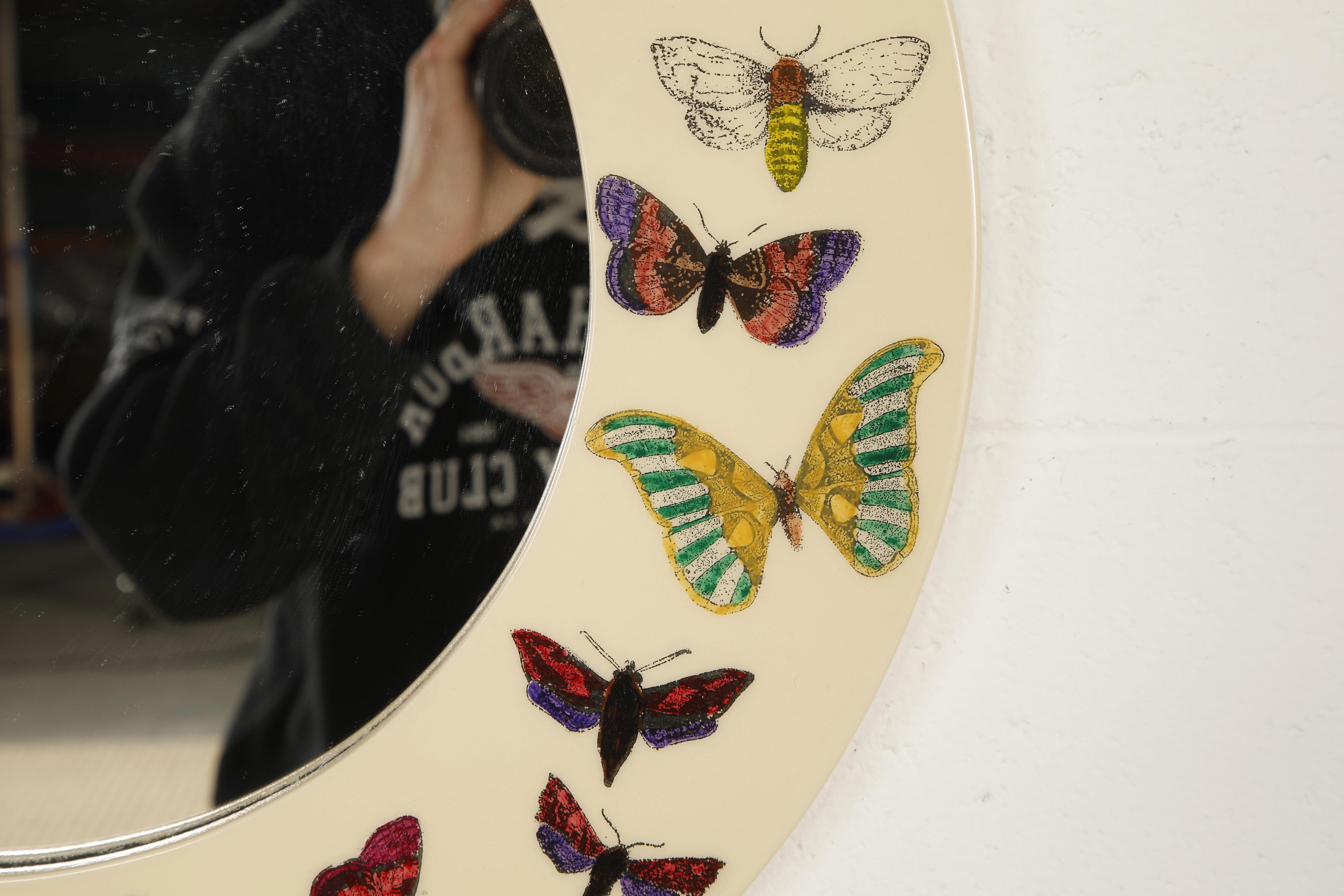 'Butterflies'' Round Mirror by Piero Fornasetti, Signed  1