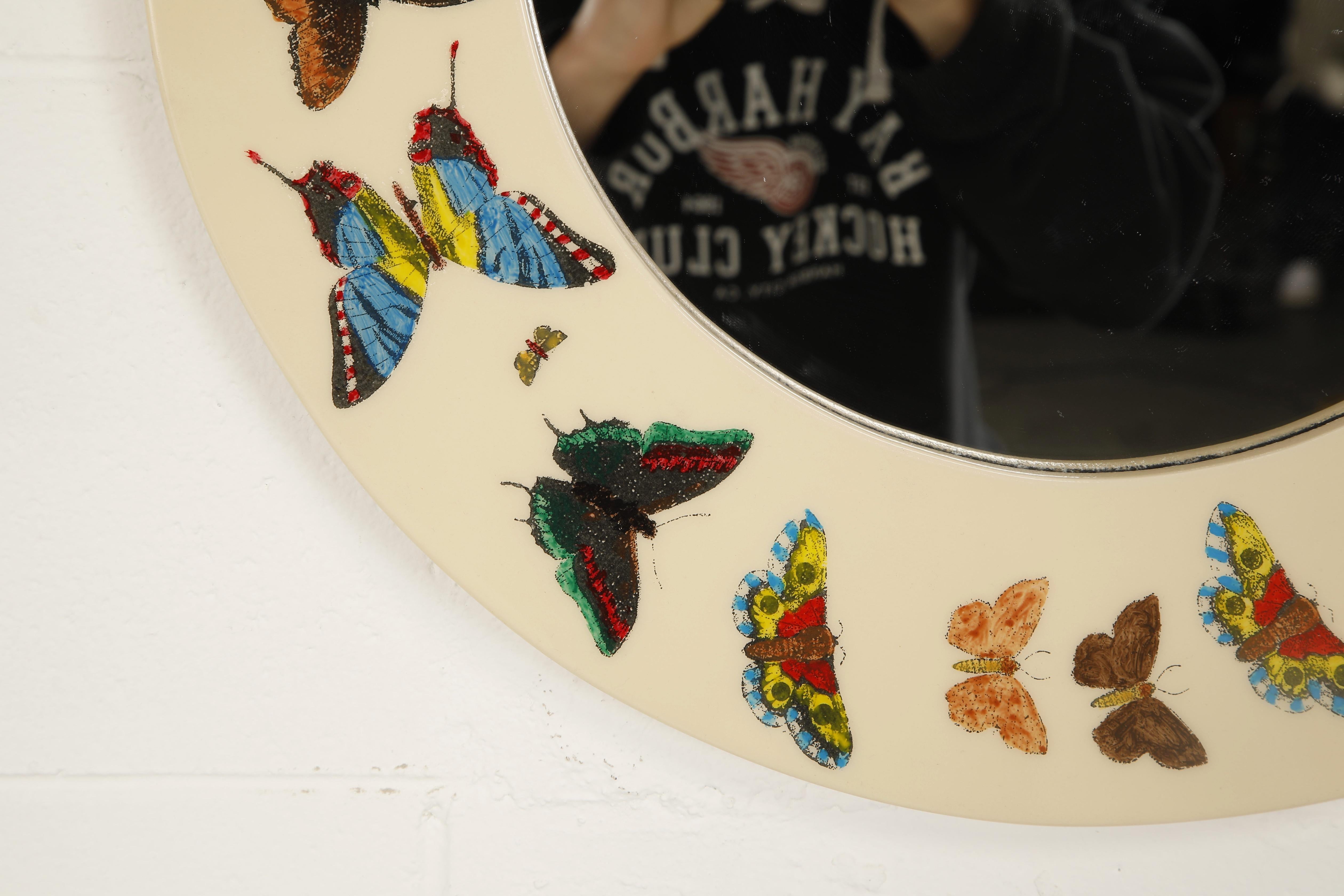 'Butterflies'' Round Mirror by Piero Fornasetti, Signed  2