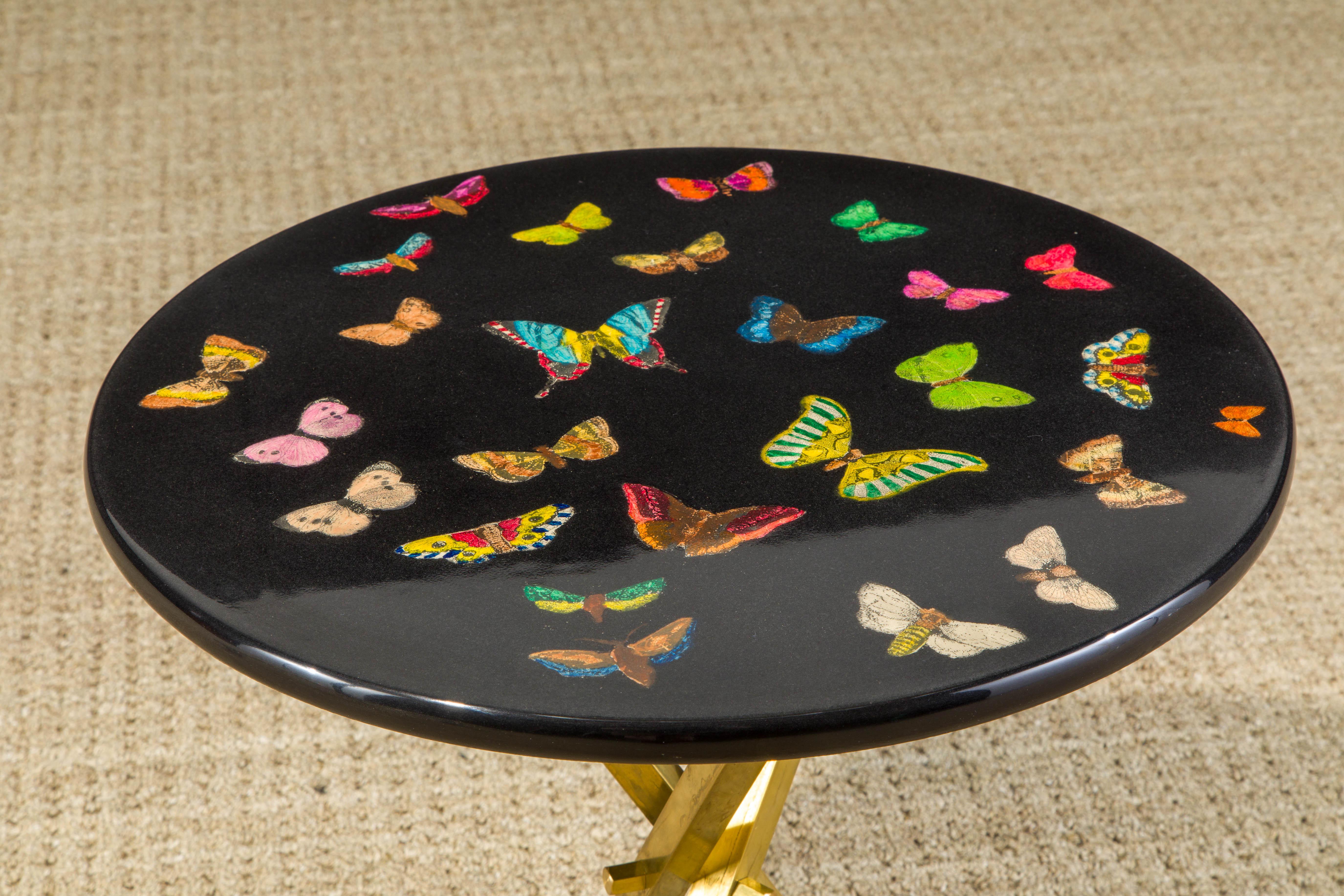 Lacquered 'Butterflies' Side Table / Drinks Table by Piero Fornasetti, Signed 