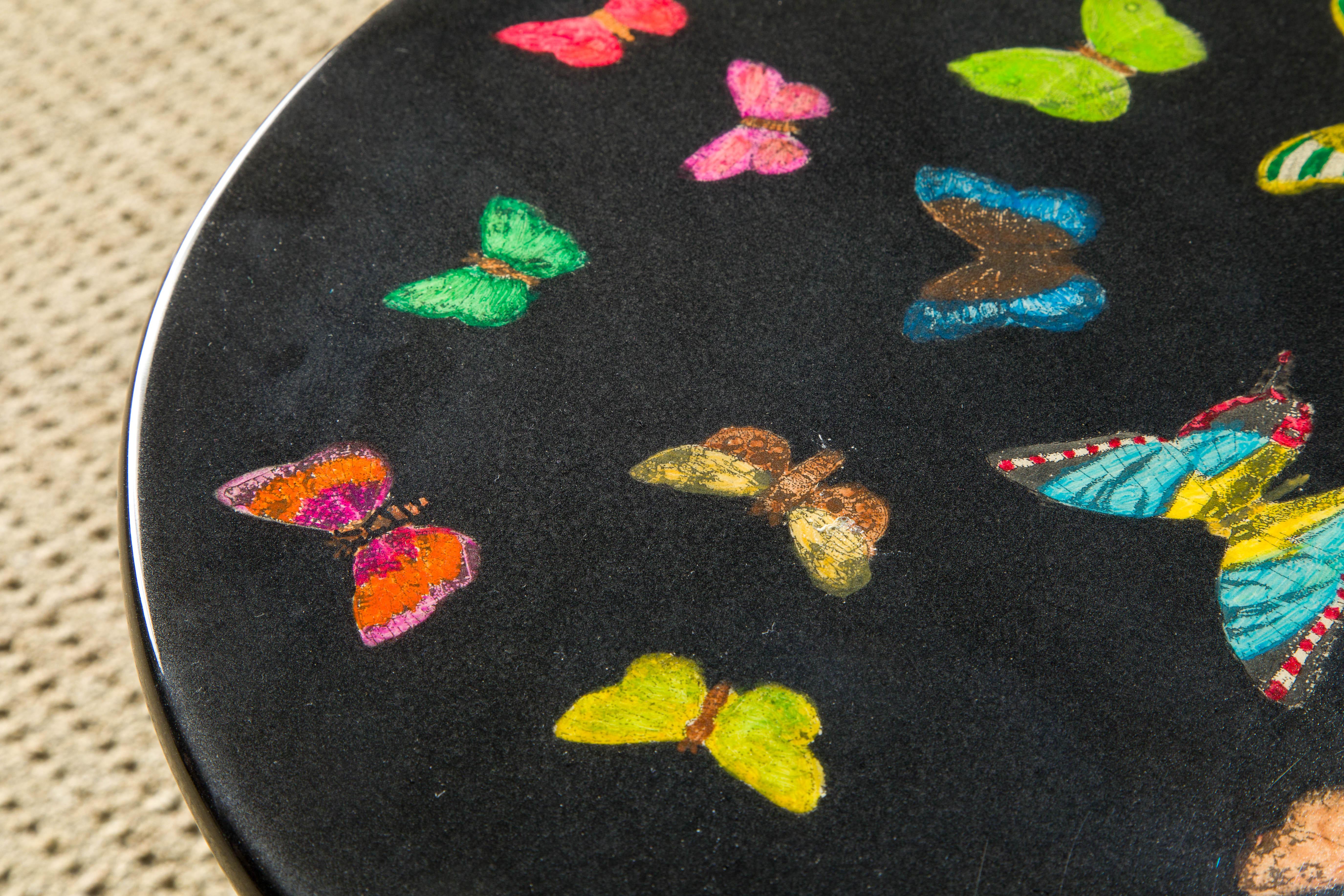 Brass 'Butterflies' Side Table / Drinks Table by Piero Fornasetti, Signed 