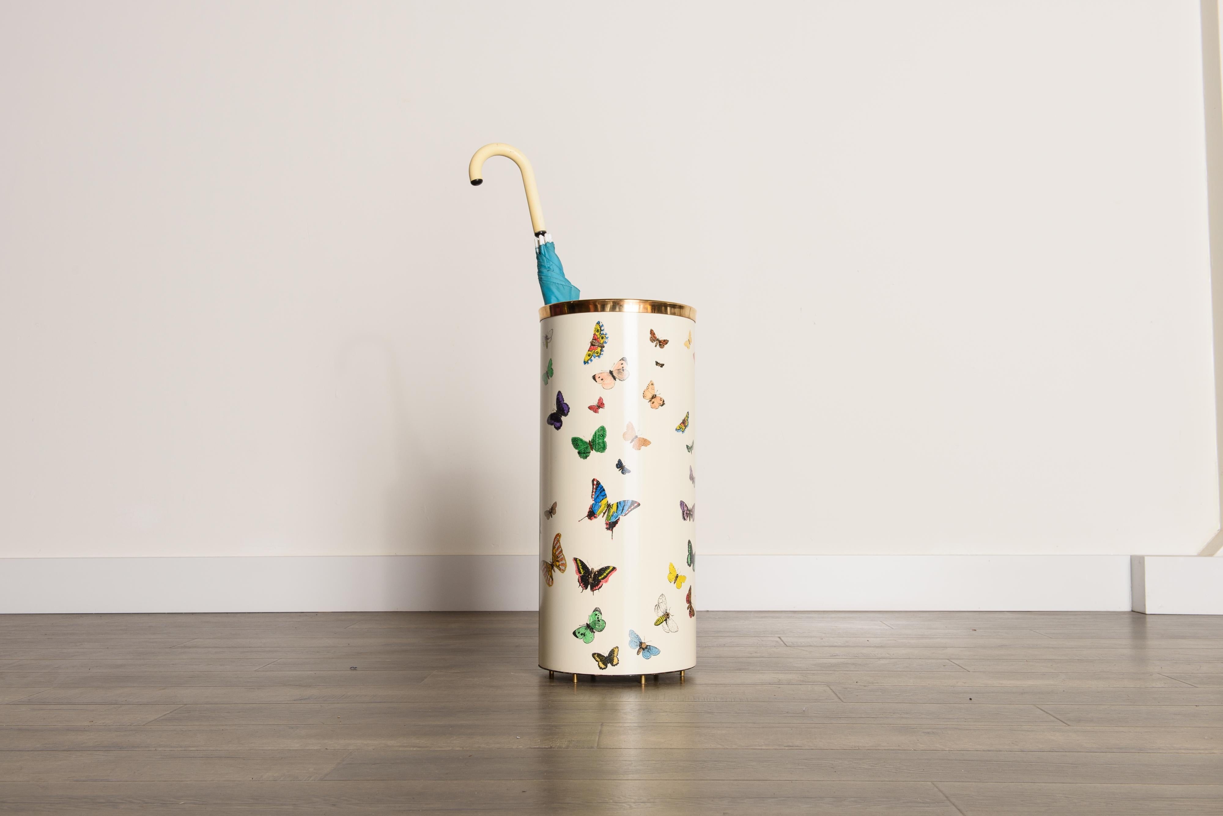 Mid-Century Modern 'Butterflies' Umbrella Stand by Piero Fornasetti, circa 1960s Italy, Signed 