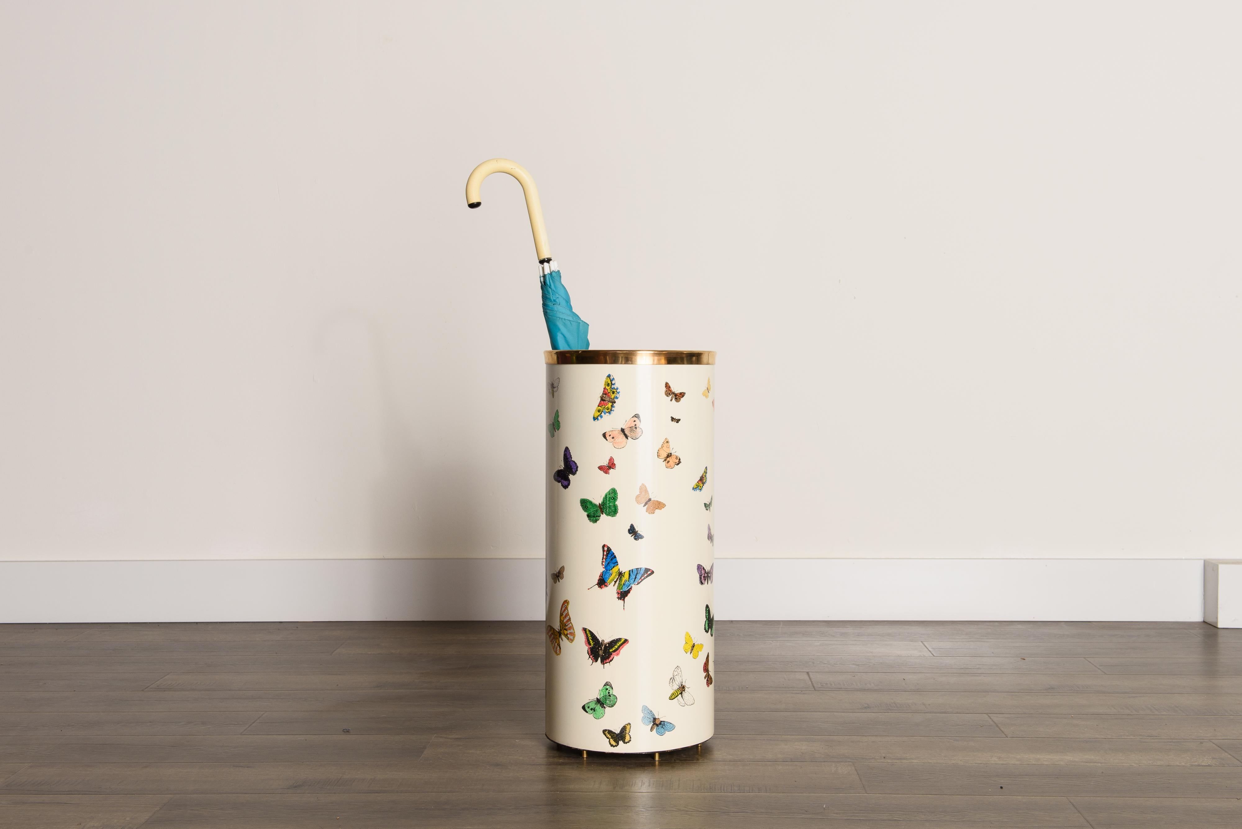 Lacquered 'Butterflies' Umbrella Stand by Piero Fornasetti, circa 1960s Italy, Signed