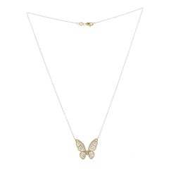 Butterfly 0.65 CT Baguette and Round Diamonds 14K Yellow Gold Necklace Size 16"