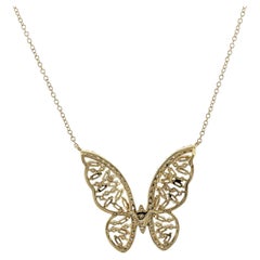 Collier Butterfly en or jaune 14K avec diamants baguettes et ronds de 0.65 CT Taille 16"