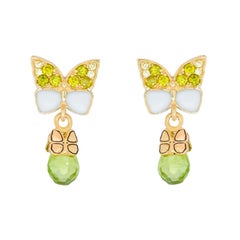 Schmetterling 14k  Goldohrringe aus Gold mit Peridot-Blumenohrringen