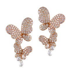 Butterfly 18 Karat Rose Gold and Diamond Earrings