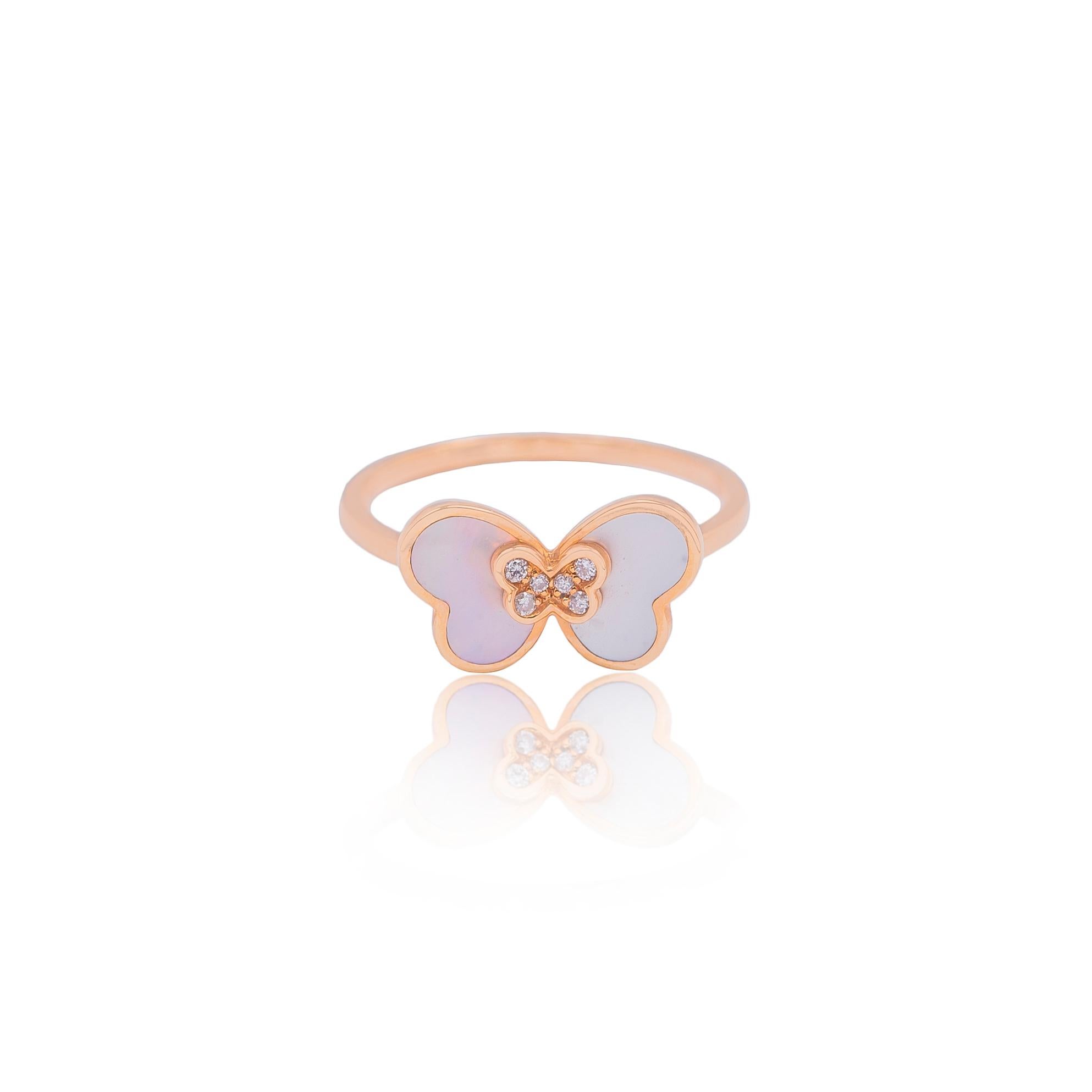 For Sale:  Butterfly 18k Rose Gold Mother-of-Pearl and Diamonds Modern Ring 3