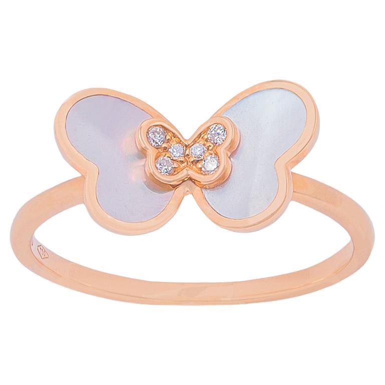 For Sale:  Butterfly 18k Rose Gold Mother-of-Pearl and Diamonds Modern Ring