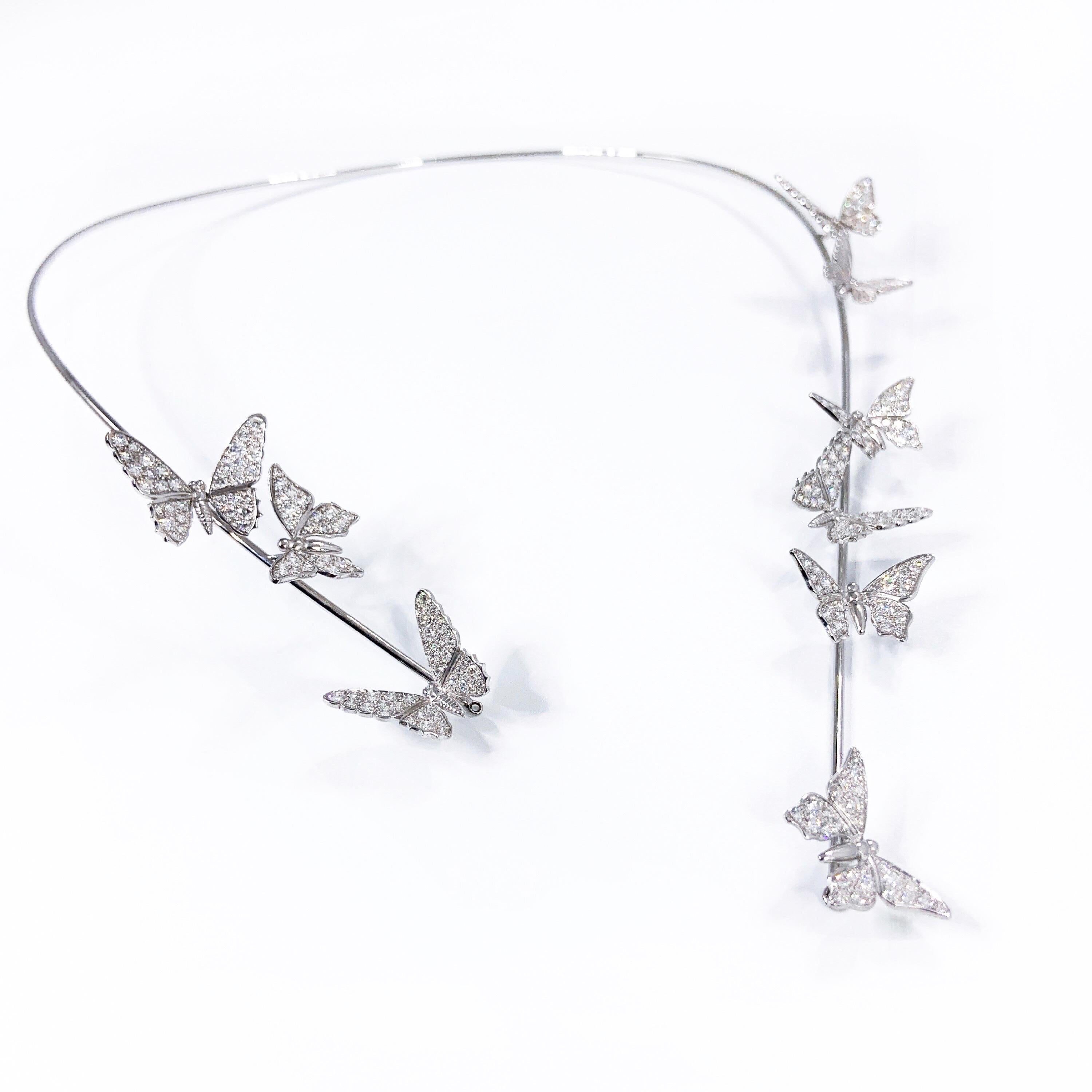 Butterfly 18K White Gold Open Necklace with Diamonds and Akoya Pearls by Édéenne In New Condition For Sale In Paris, FR