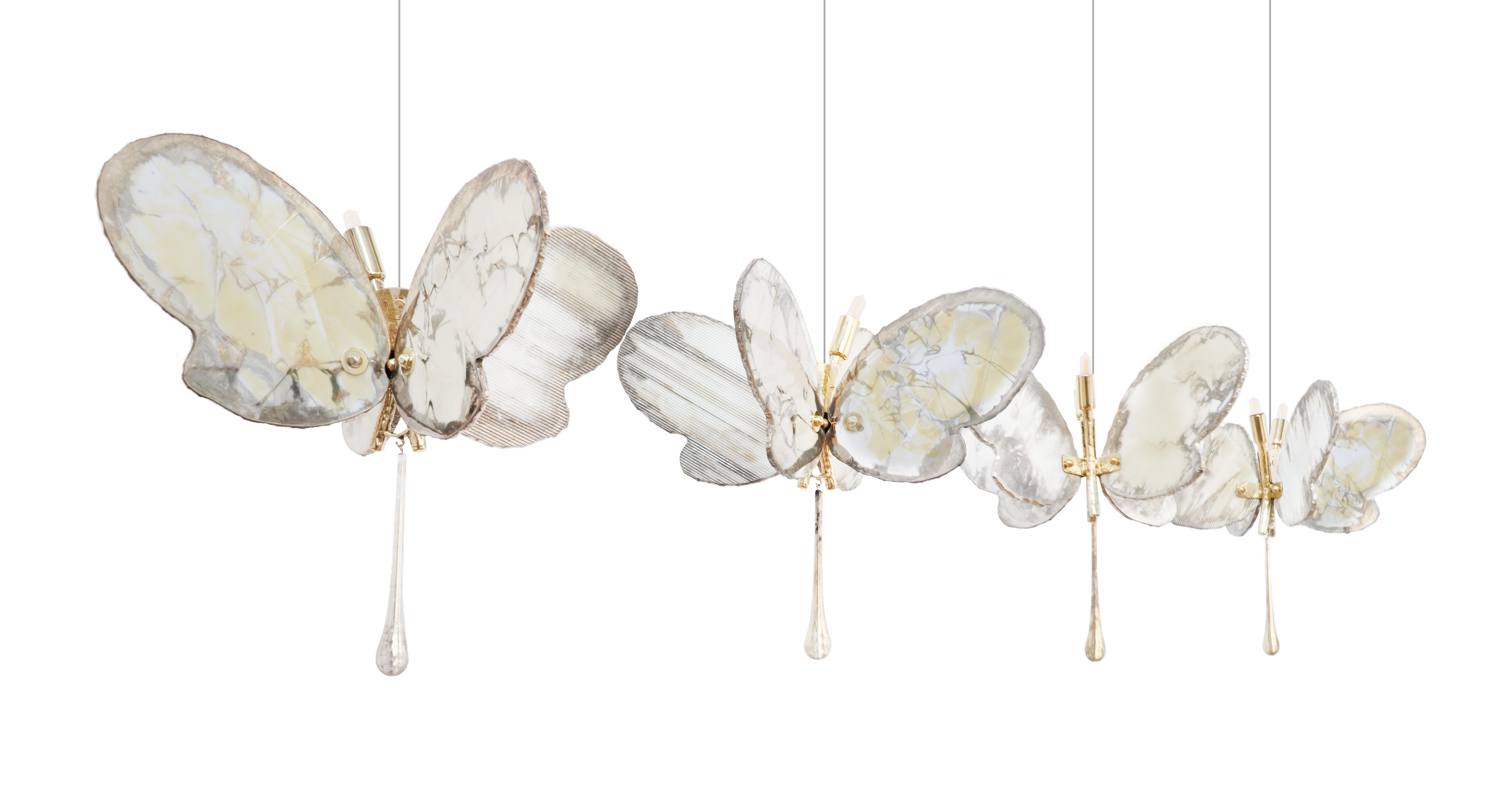  Butterfly 40 contemporary pendant Lamp art glas Silvered, white color, Brass    In New Condition For Sale In Pietrasanta, IT
