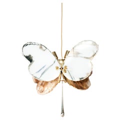 Butterfly 40 contemporary pendant Lamp art glas Silvered, white color, Brass