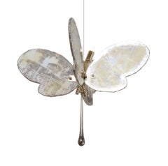 Butterfly 40 contemporary pendant Lamp art glas Silvered, white color, Brass