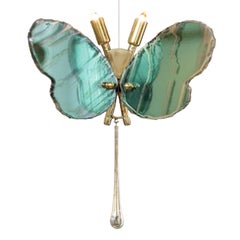 Butterfly 40 contemporary pendant Lamp, art Silvered Glass,  jade color, Brass
