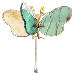 Butterfly 40 contemporary pendant Lamp, art Silvered Glass,  jade color, Brass  