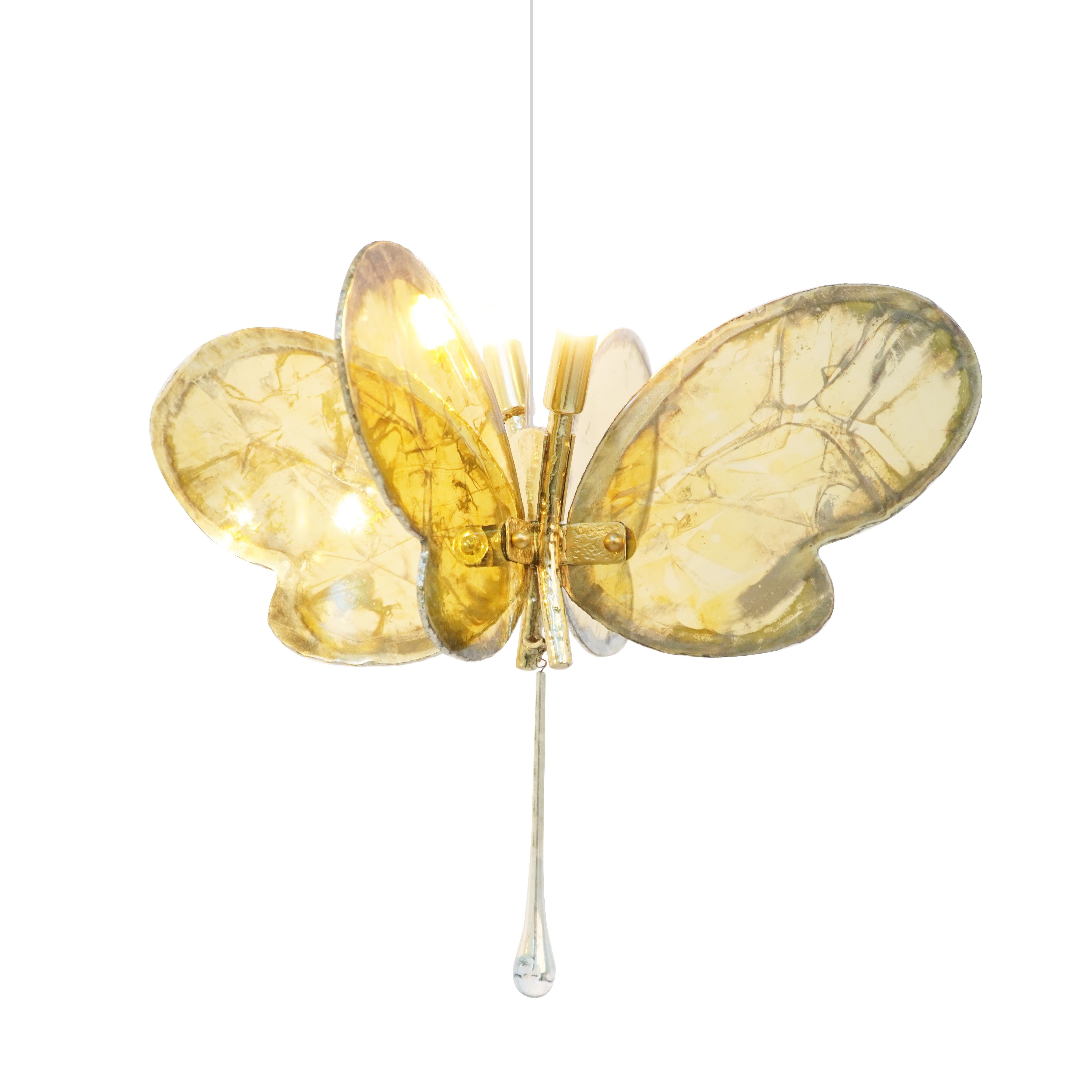 Modern   Butterfly 40 contemporary pendant Lamp, art Silvered Glass,  sun color, Bras For Sale