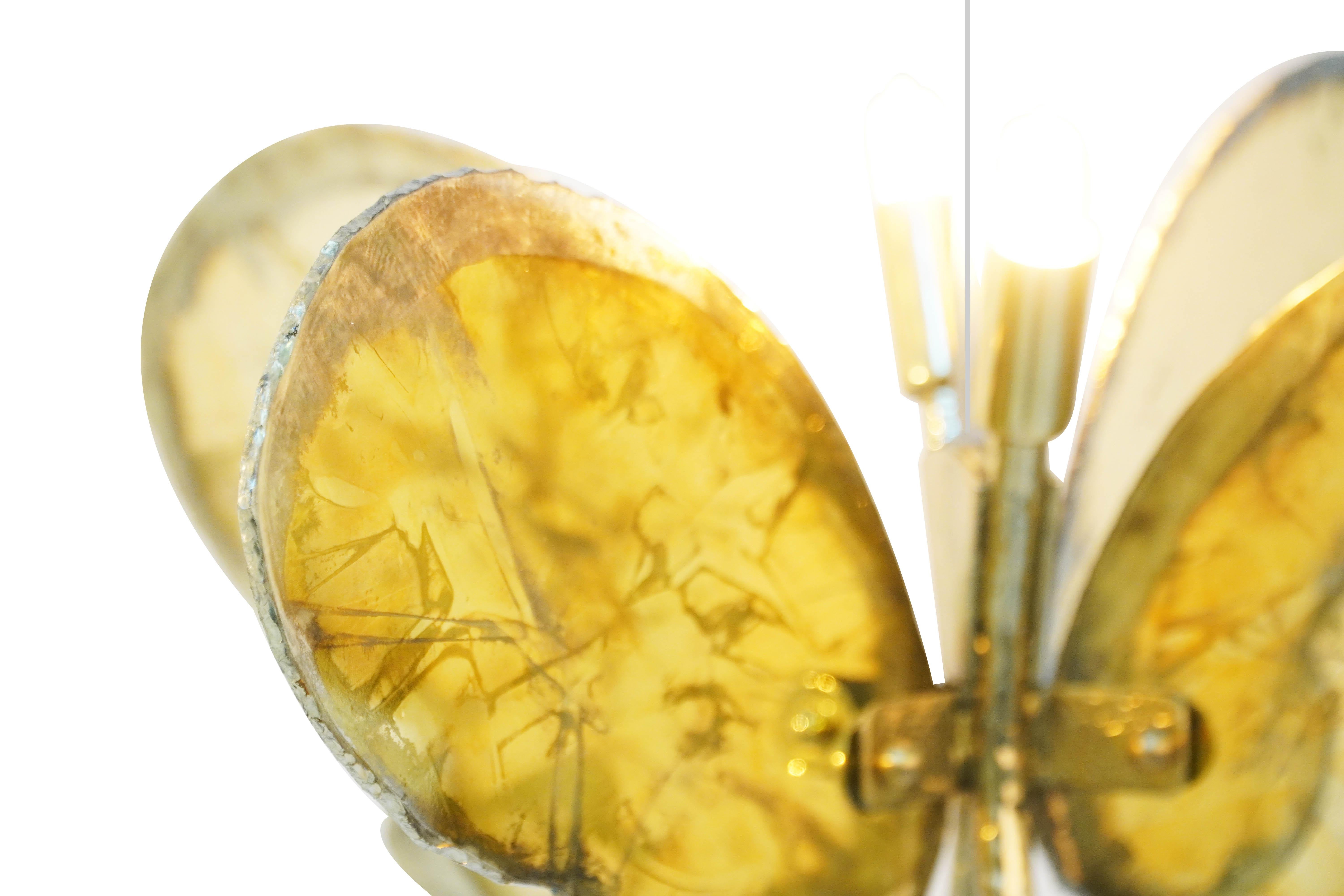 Brass Butterfly 40 contemporary pendant Lamp, art Silvered Glass,  sun color, Bras For Sale