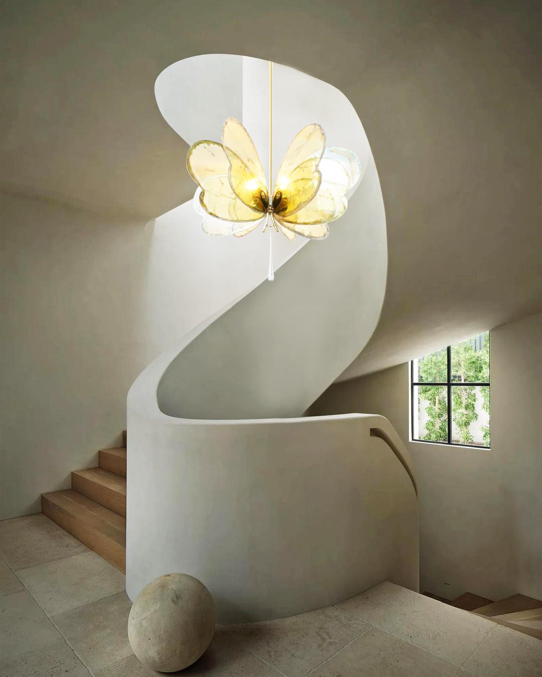 Butterfly flush mount, pendant lamp, art Silvered Glass Sun, melted Brass Body For Sale 3