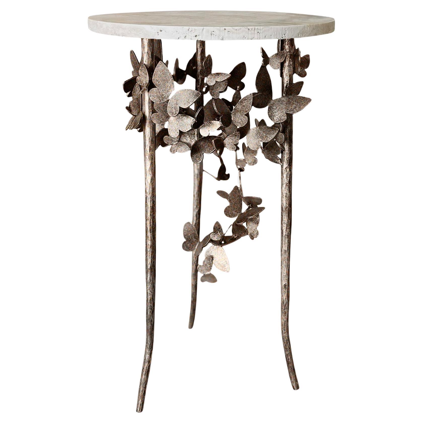 Butterfly Accent Table in Aged Silver For Sale