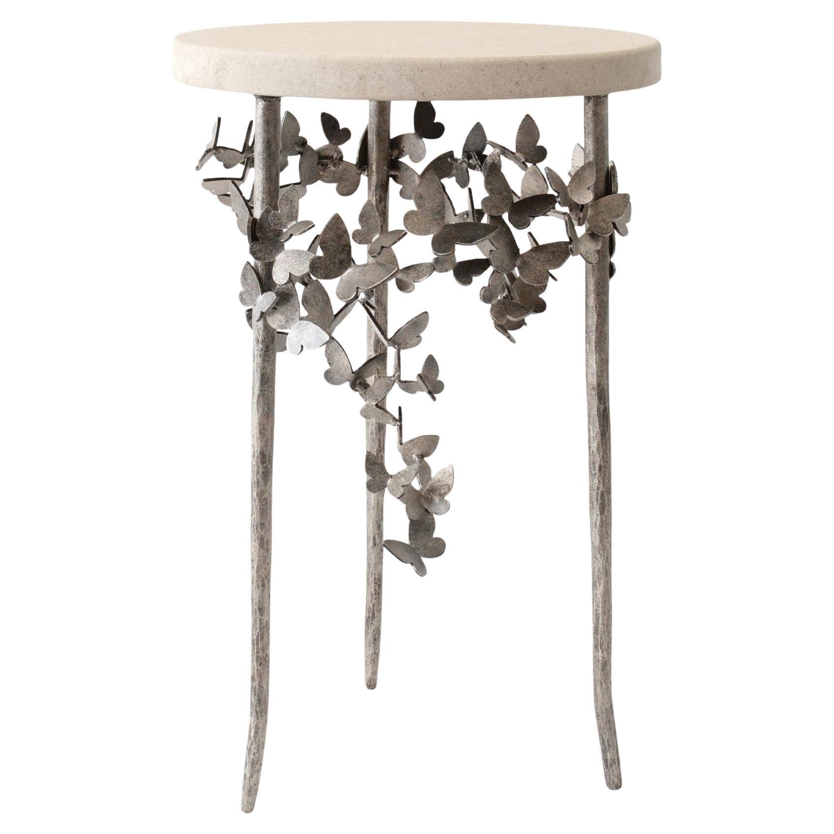 Mesa auxiliar Butterfly en plata envejecida