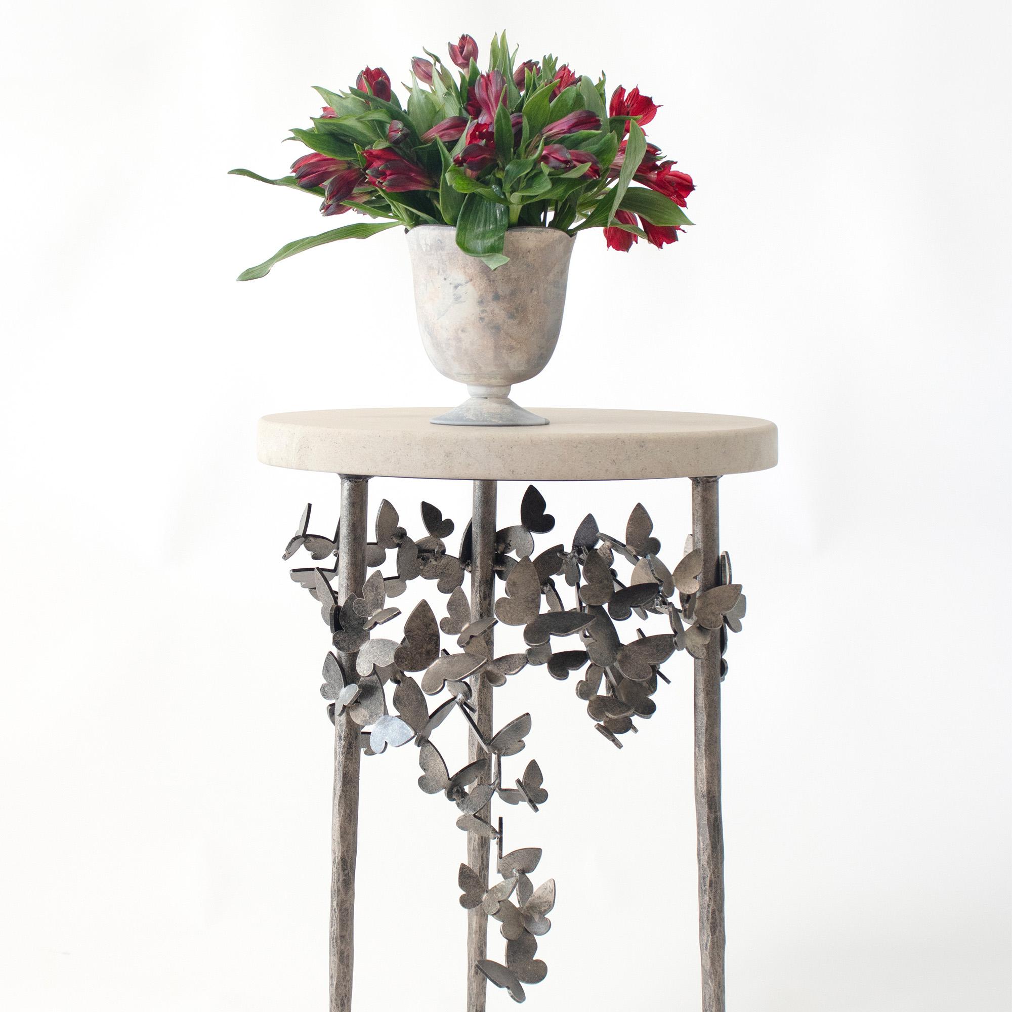 Butterfly Accent Table in Gold Rubbed Black In New Condition For Sale In Dallas, TX