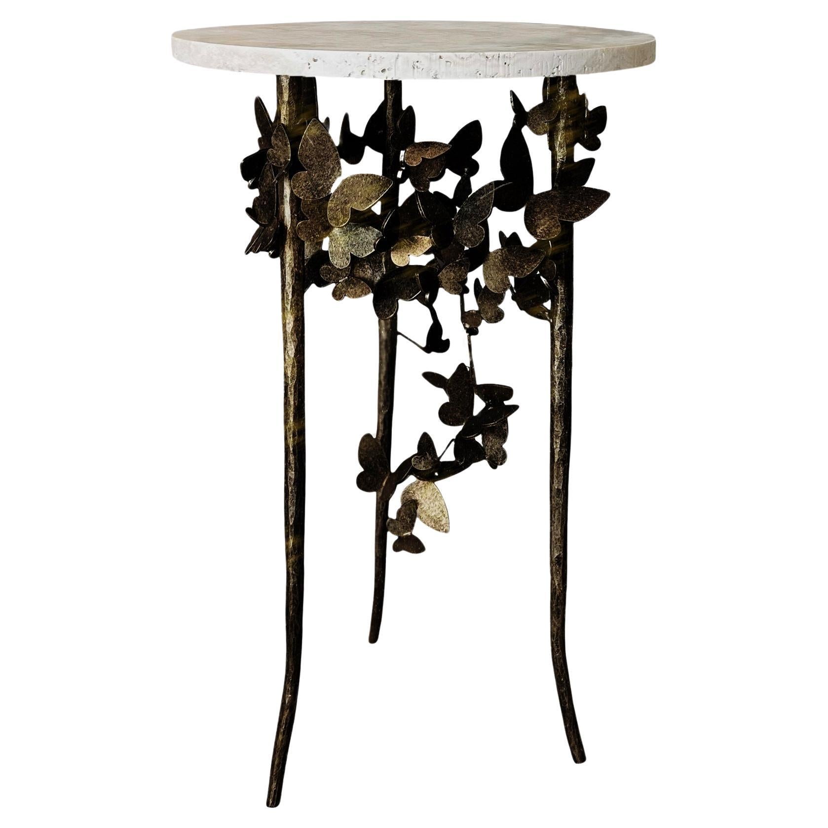 Butterfly Accent Table in Gold Rubbed Black