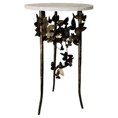 Schmetterlingsakzent-Tisch in Gold, gerieben, schwarz
