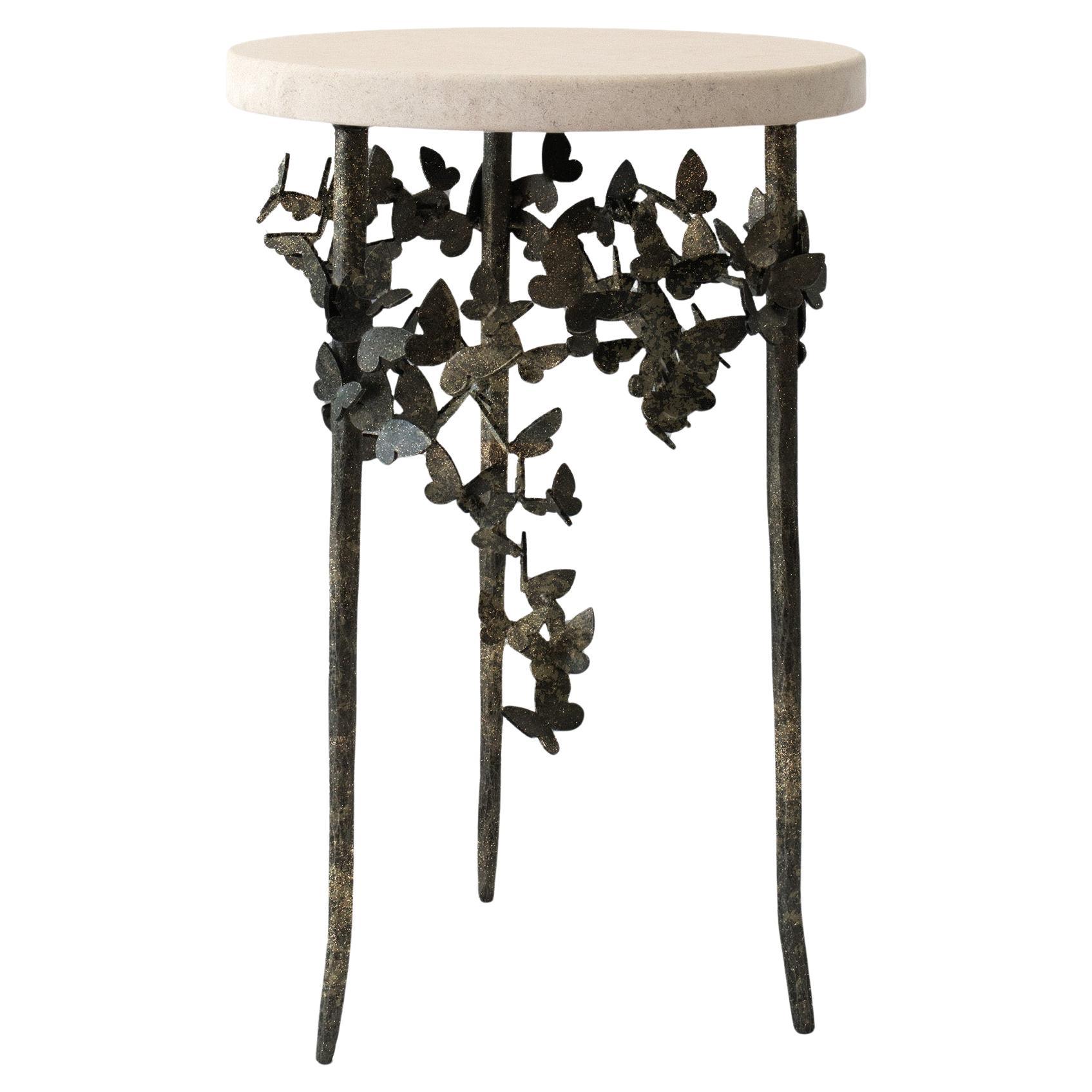Butterfly Accent Table in Gold Rubbed Black