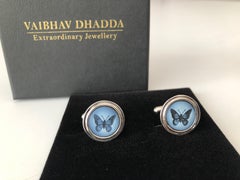 Butterfly Agate Intaglio Contemporary Sterling Silver Gemstone Cufflinks
