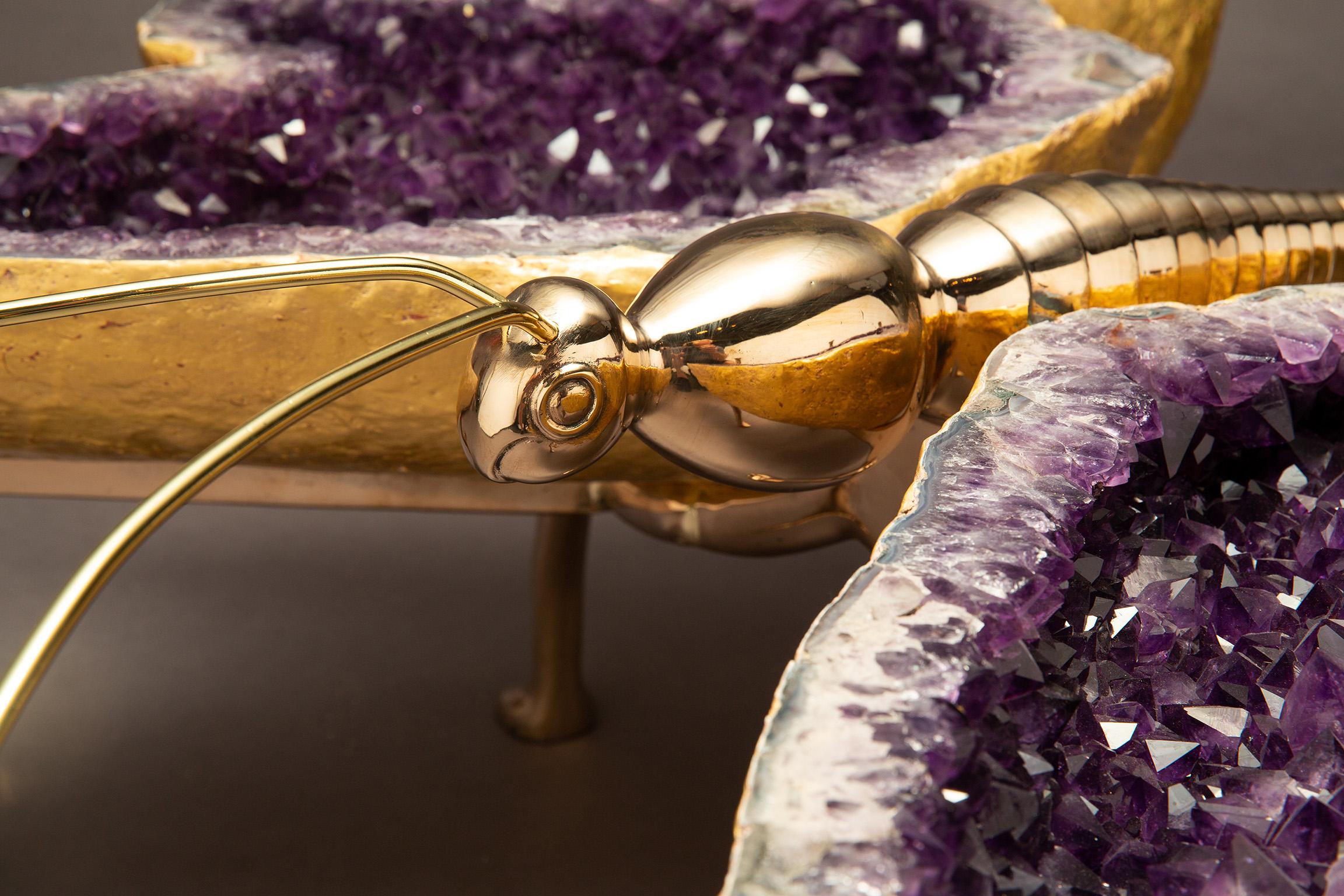 Contemporary Butterfly Amethyst Geode Coffee Table