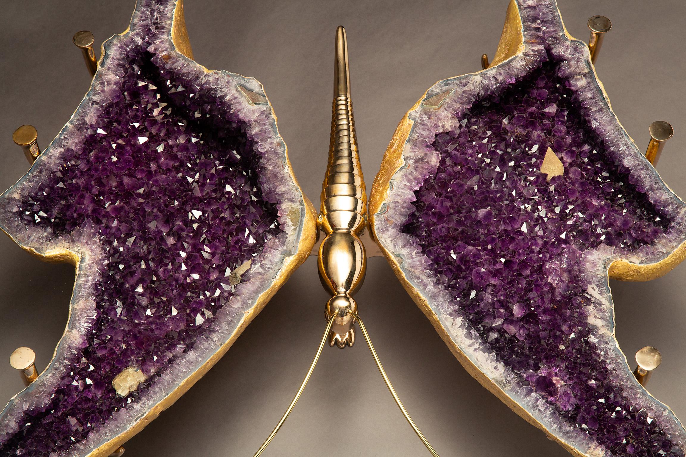 Hollywood Regency Butterfly Amethyst Geode Coffee Table