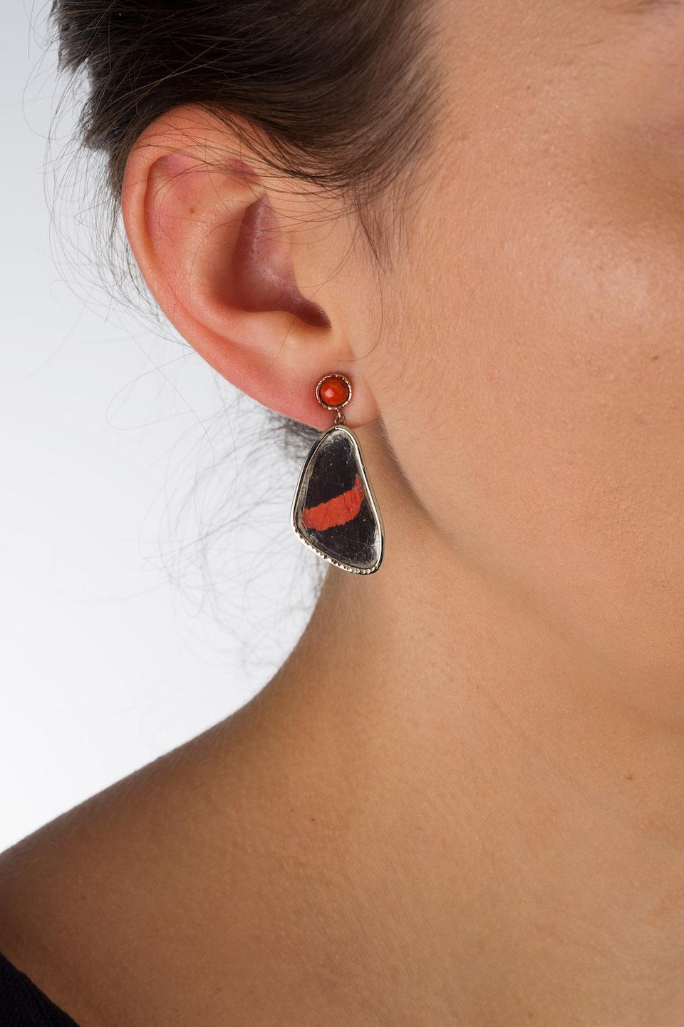 Artisan 10K Butterfly and Coral Earrings For Sale