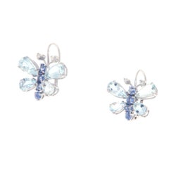 Butterfly Aquamarine Sapphires 18 Karat White Gold Drop Earrings