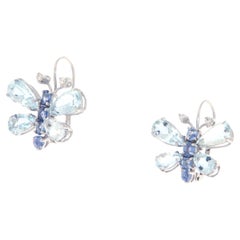 Butterfly Aquamarine Sapphires 18 Karat White Gold Drop Earrings