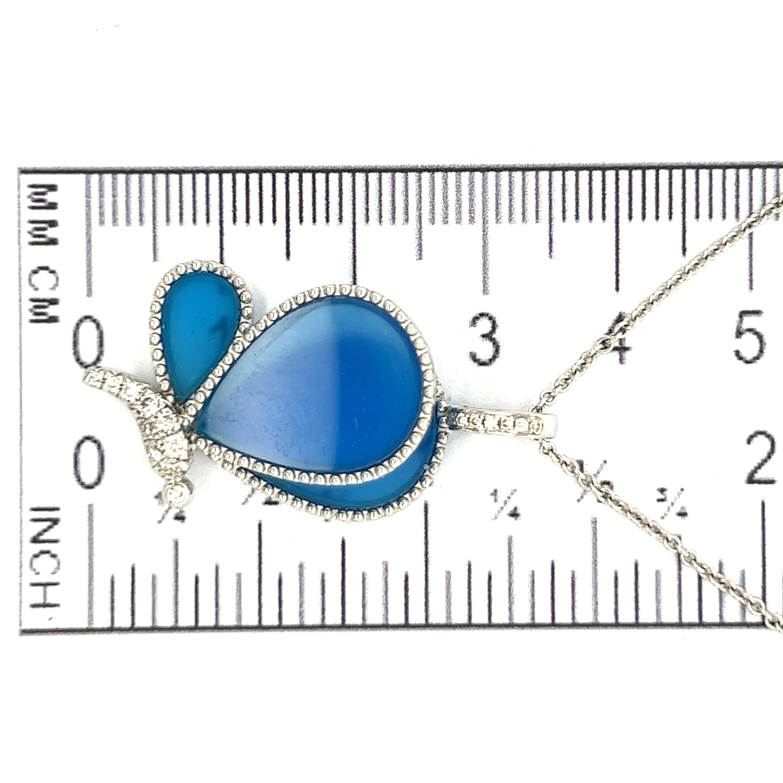Modern Butterfly Blue Agate 18k White Gold Necklace For Sale