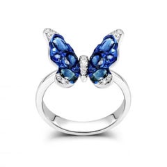 Butterfly Blue Sapphire Diamond White Gold Exclusive 18K Ring for Her