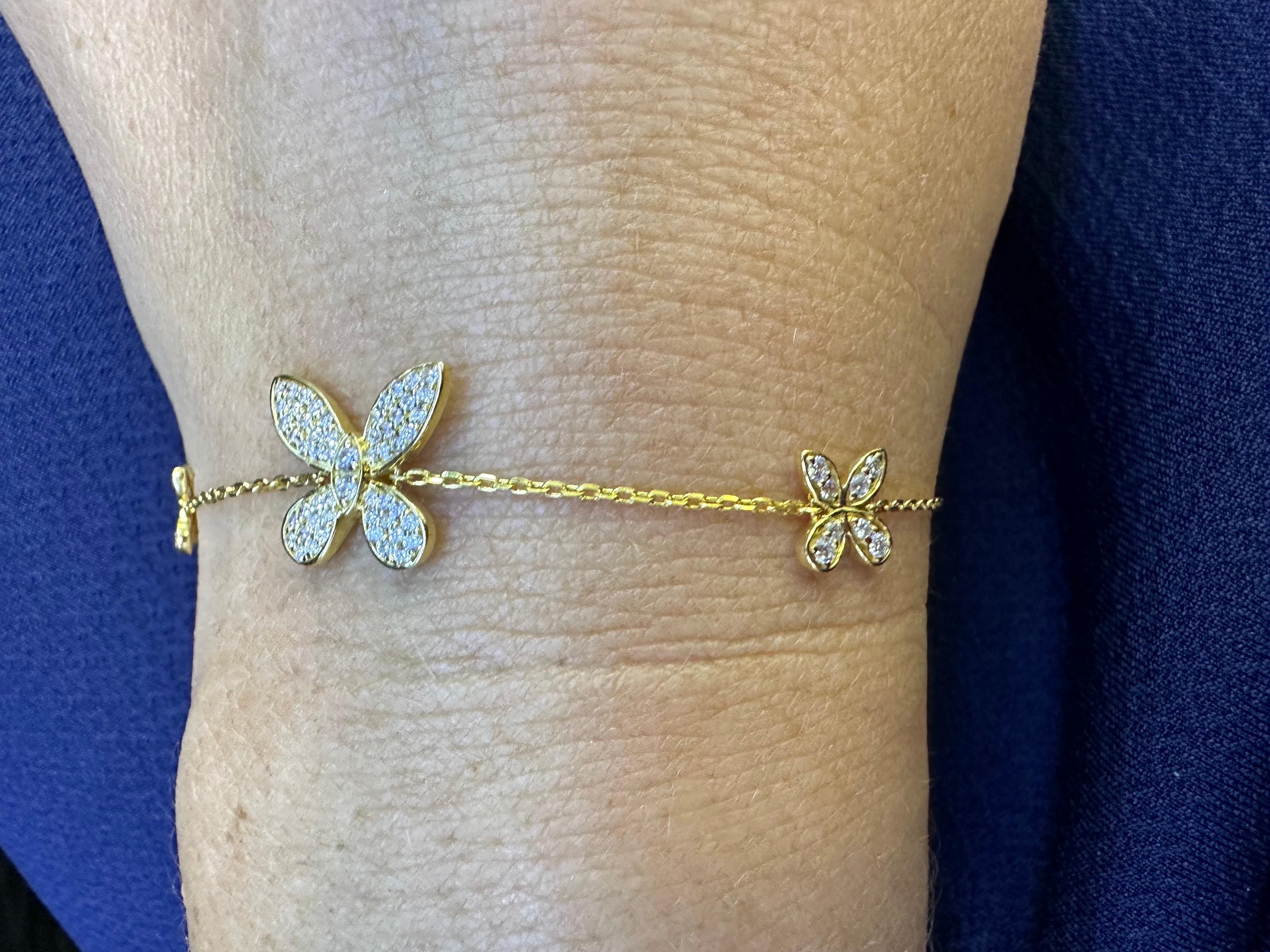 Round Cut Butterfly bracelet 14KT diamond bracelet For Sale