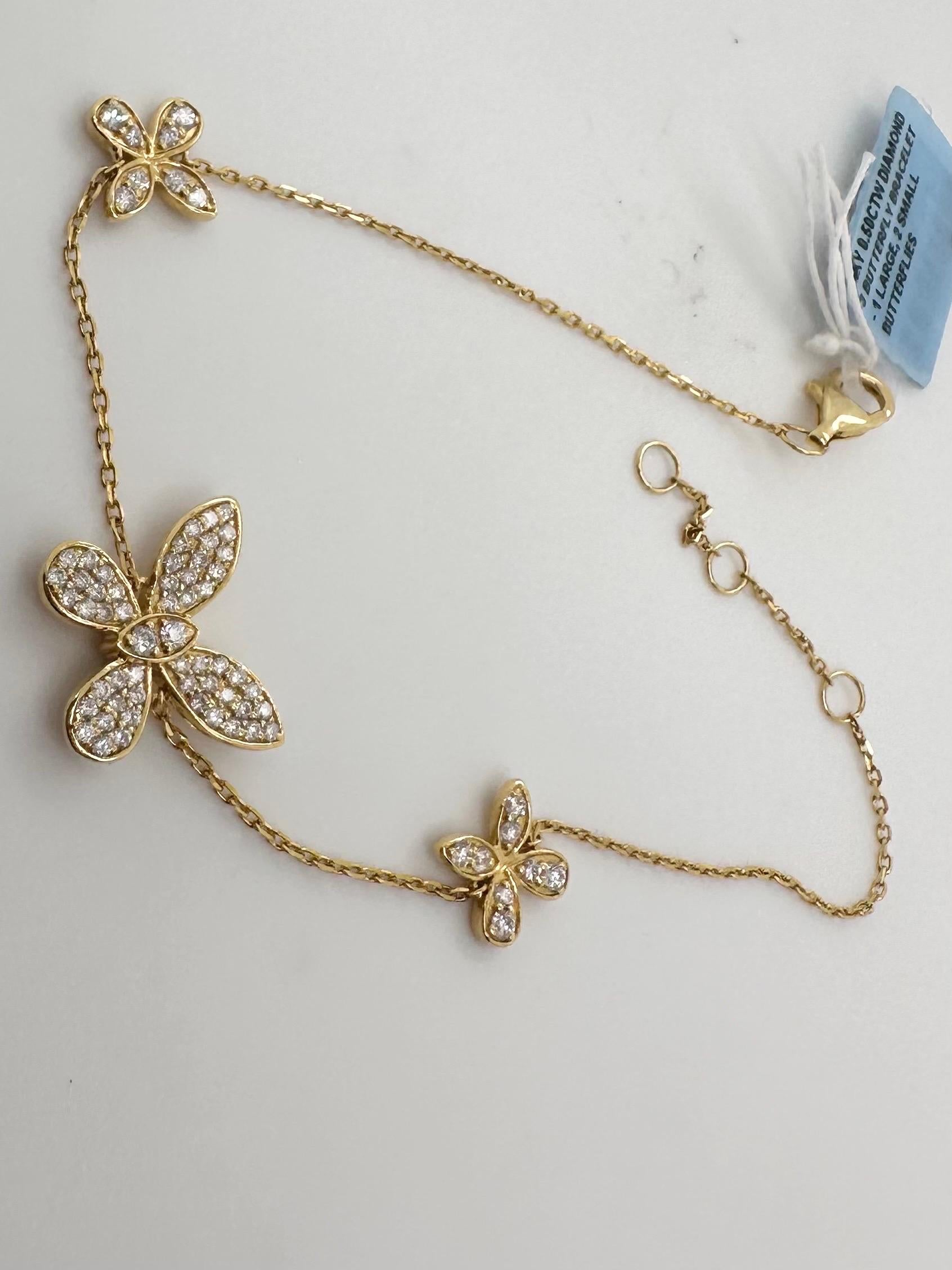 Butterfly bracelet 14KT diamond bracelet For Sale 1
