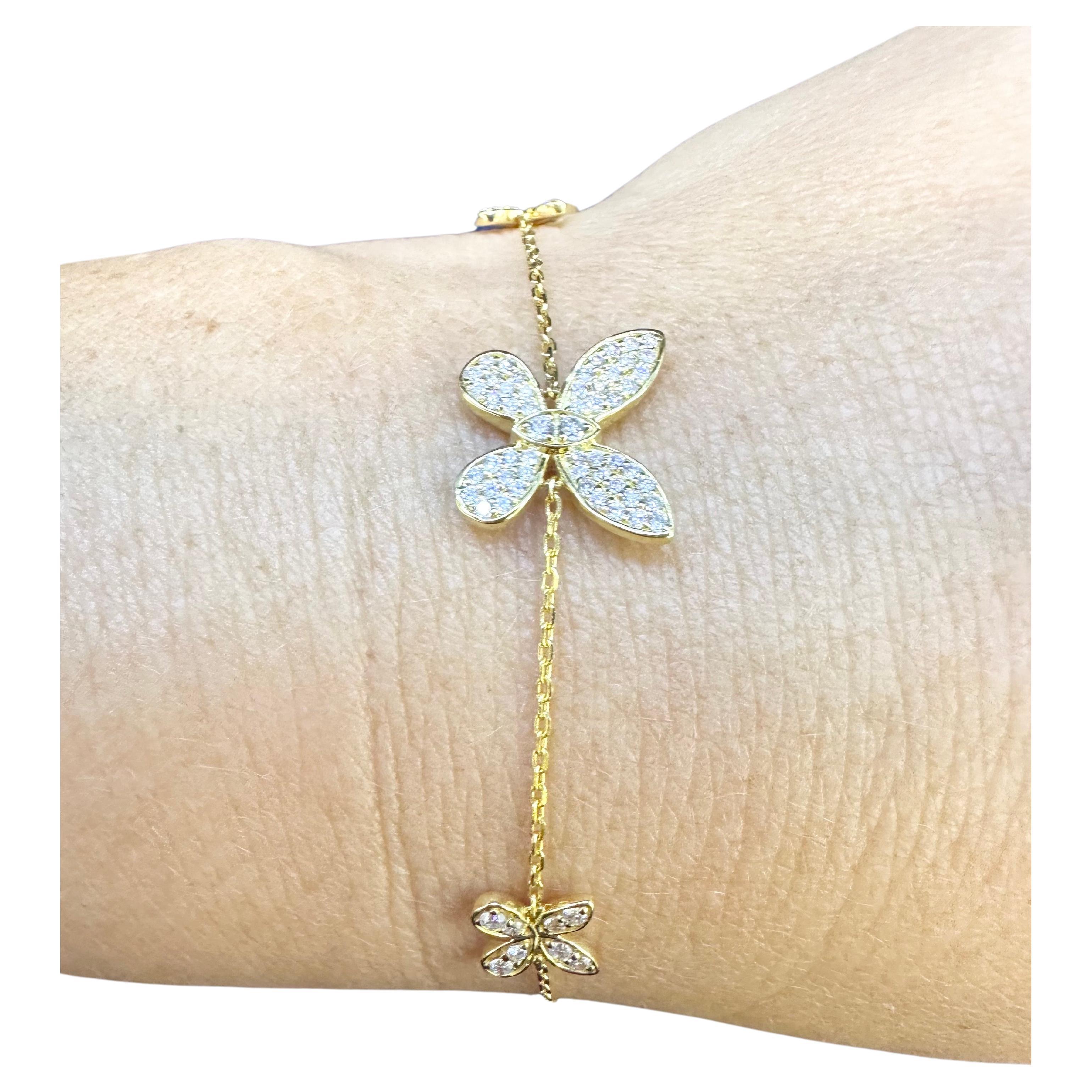 Butterfly bracelet 14KT diamond bracelet For Sale