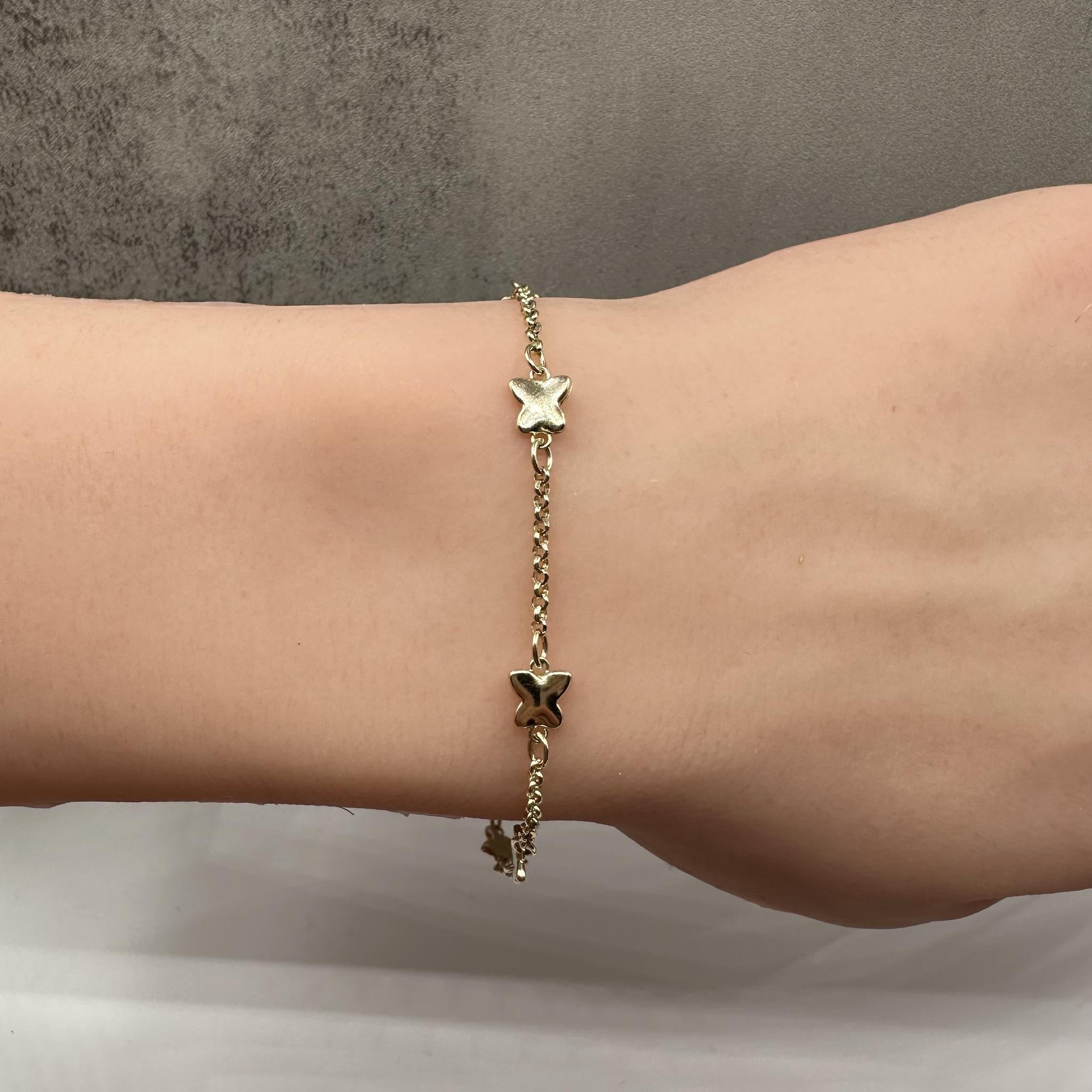 da uomo o donna Bracciale a farfalla in oro giallo 14kt - Regolabile da 6,25 a 7 pollici, 2,02 g, Nuovo in vendita