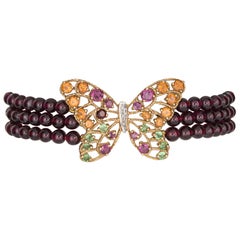 Butterfly Bracelet Vintage Garnet Peridot Citrine 10 Karat Yellow Gold Jewelry