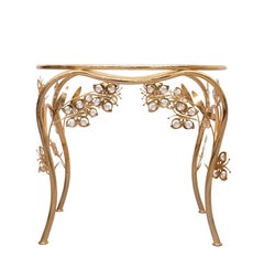 Butterfly brass and Crystal Oval shaped side Table Hollywood Regency 1980s