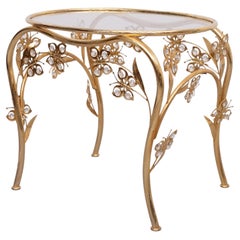 Butterfly brass and Crystal Oval shaped side Table Hollywood Regency 1980s